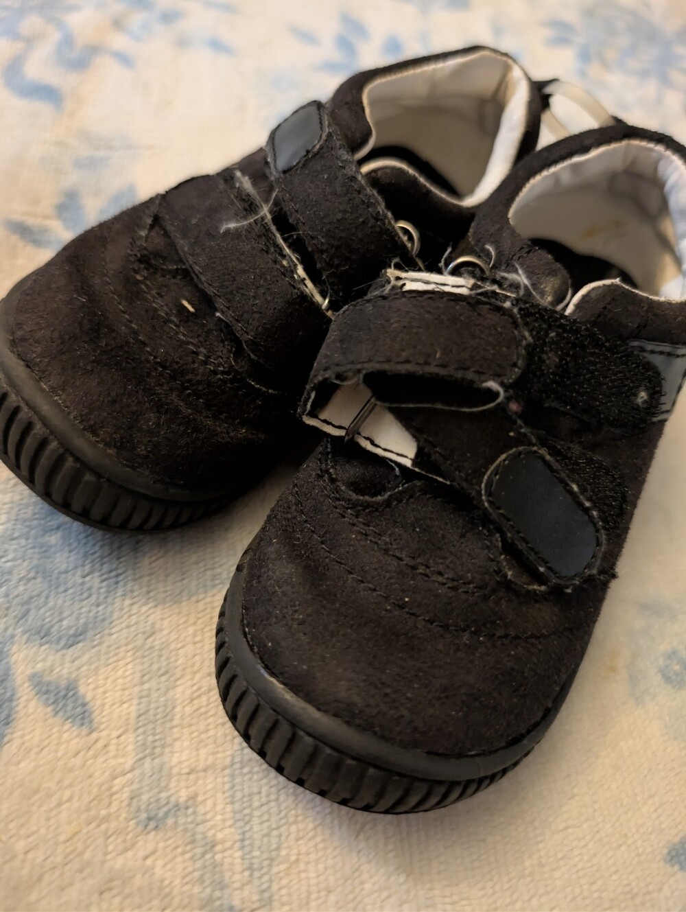 Angel Black Suede Baby Walker Shoes with Velcro Straps